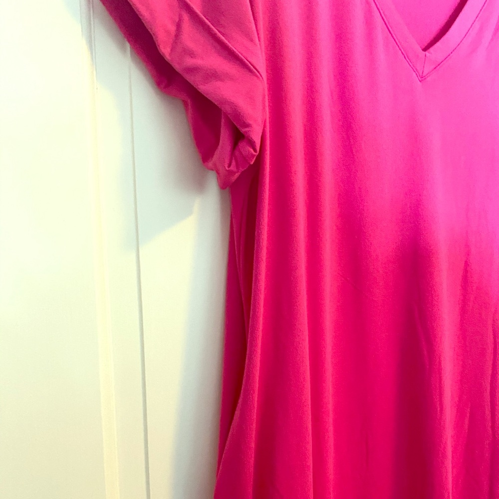 V Neck Pink Zenana Official Pocket Dress